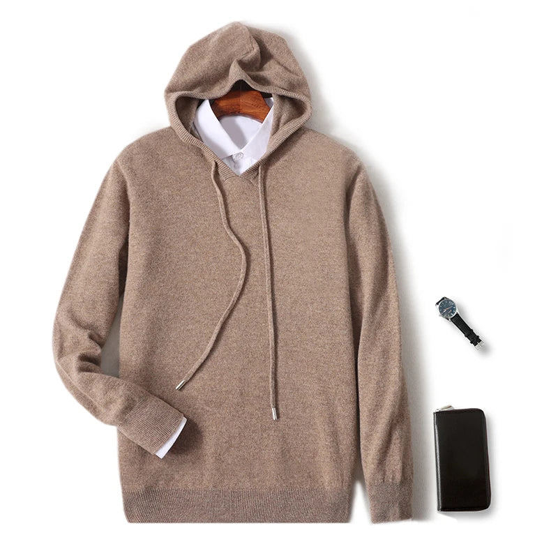 2025 Men's 100% Merino Pure Wool Knitted Hoodie Women's Style Large Size Autumn/Winter Warm Outdoor Sweater Solid Color Top YJ