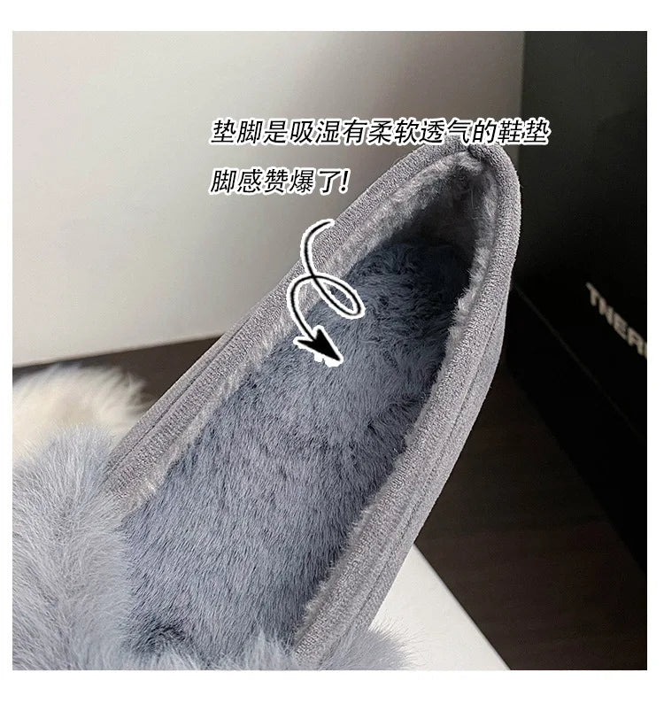 Luxury Glitter Rhinestone Ladies Plush Flat Shoes Female Cozy Crystal Decorate Loafers Winter Warm Walking Driving Shoes Casual