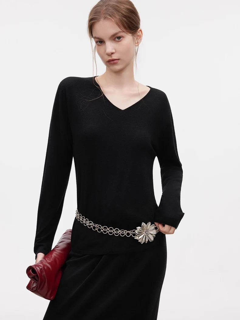SuyaDream, Women Wool Pullovers, 5%Cashmere 92%Wool, Soft Cozy Sweaters, 2025 Fall Winter Basic Solid Knit Top