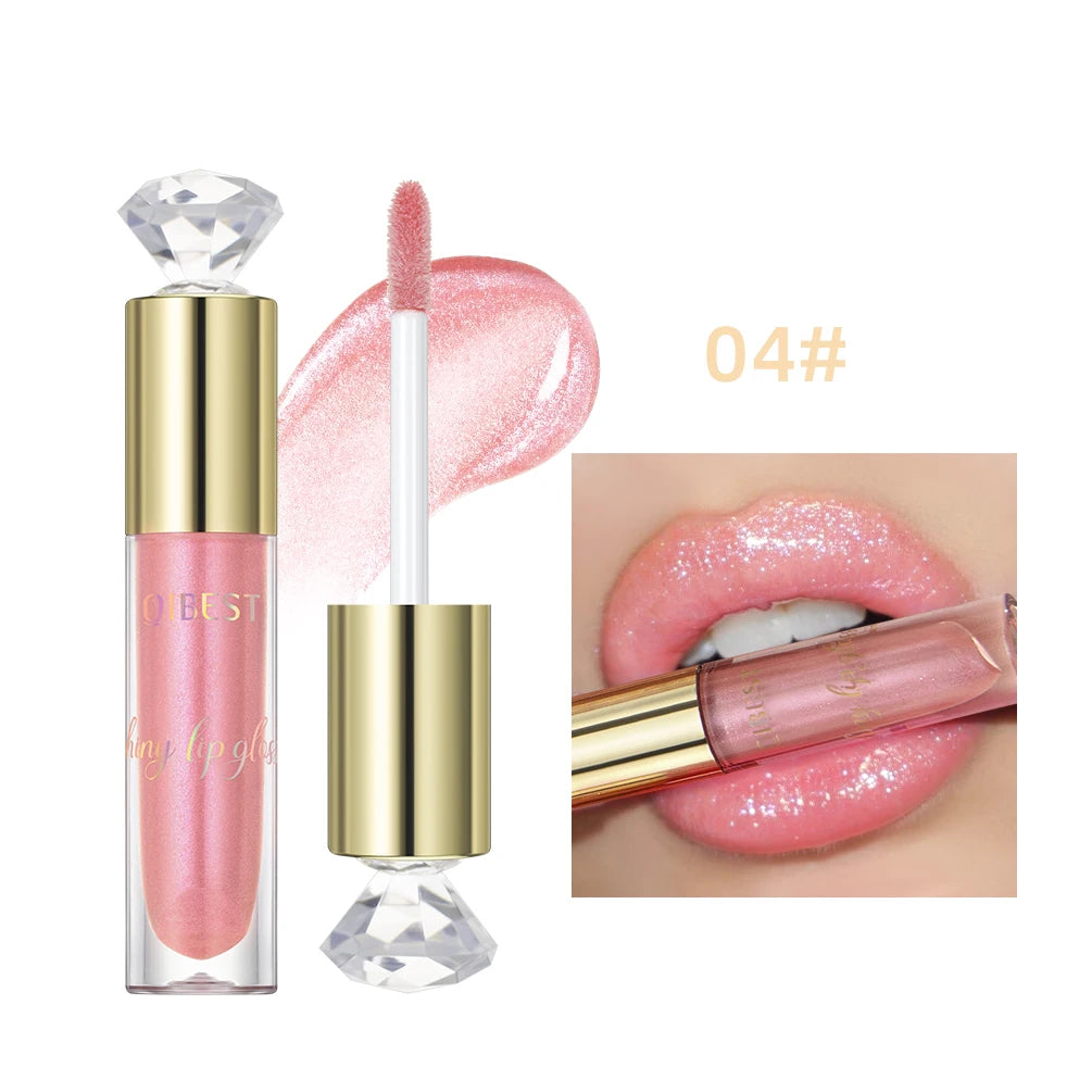QIBEST 5 Colors Glitter Lip Gloss Long Lasting Diamond Pearlescent Metallic Liquid Lipstick Moisturizing Lip Glaze Tint Makeup