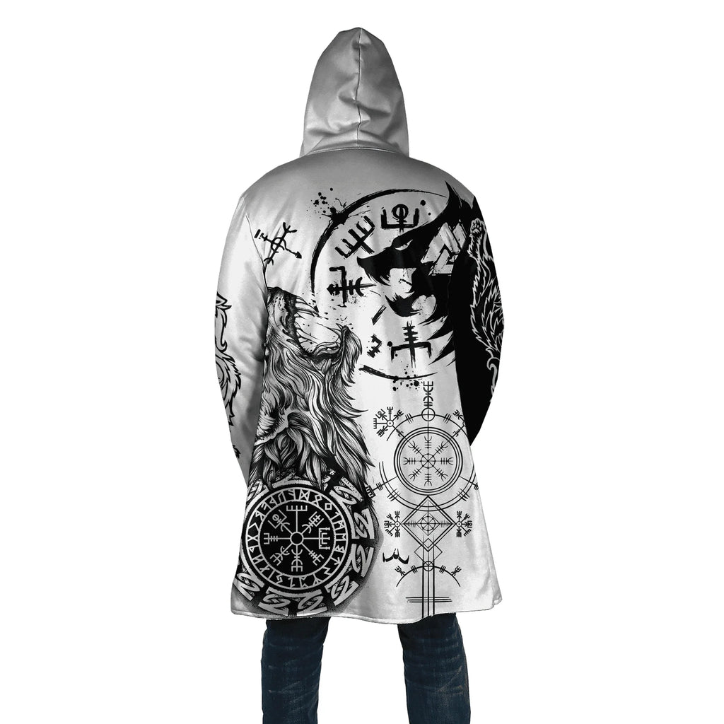 Winter Fashion Mens cloak Norse Odin Raven Tattoo 3D Printed Thick Fleece Hooded Coat Unisex Casual Warm Cape coat DP23