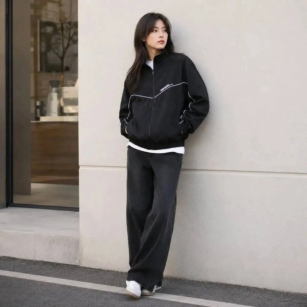 Korean Manhwa Jinx Team Black Windbreaker Jacket Men Women Sports Coat Loose Track Activewear Joo Jaekyung Y2K Coat Unisex