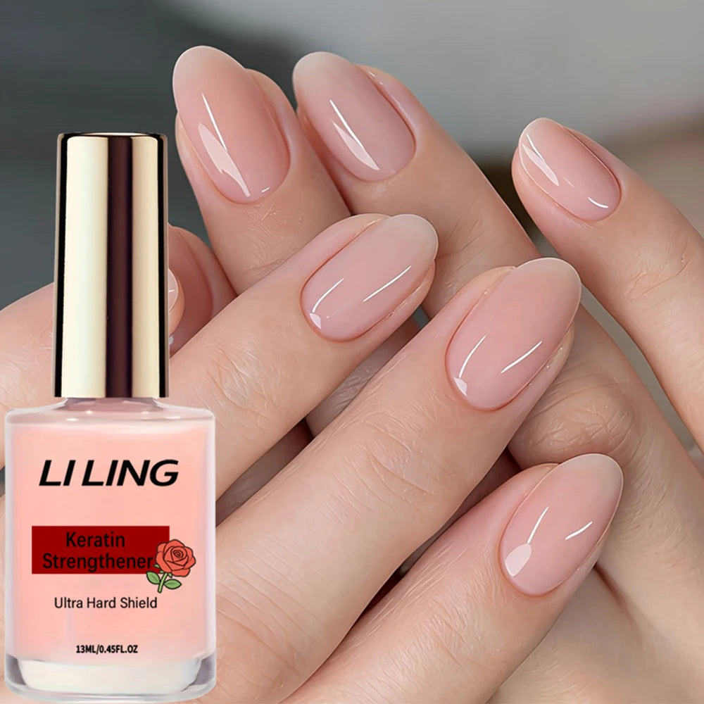 Nude Pink Strengthener: Keratin, Strengthens & Brightens, Quick-Dry, Sheer Jelly Crystal, Easy, Chip-Proof, Removable.
