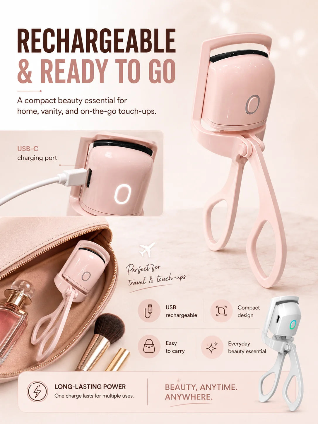 Rechargeable Eyelash Curler For Women Electric Heated Lash Curler Portable Eyelash Styling Makeup Tool
