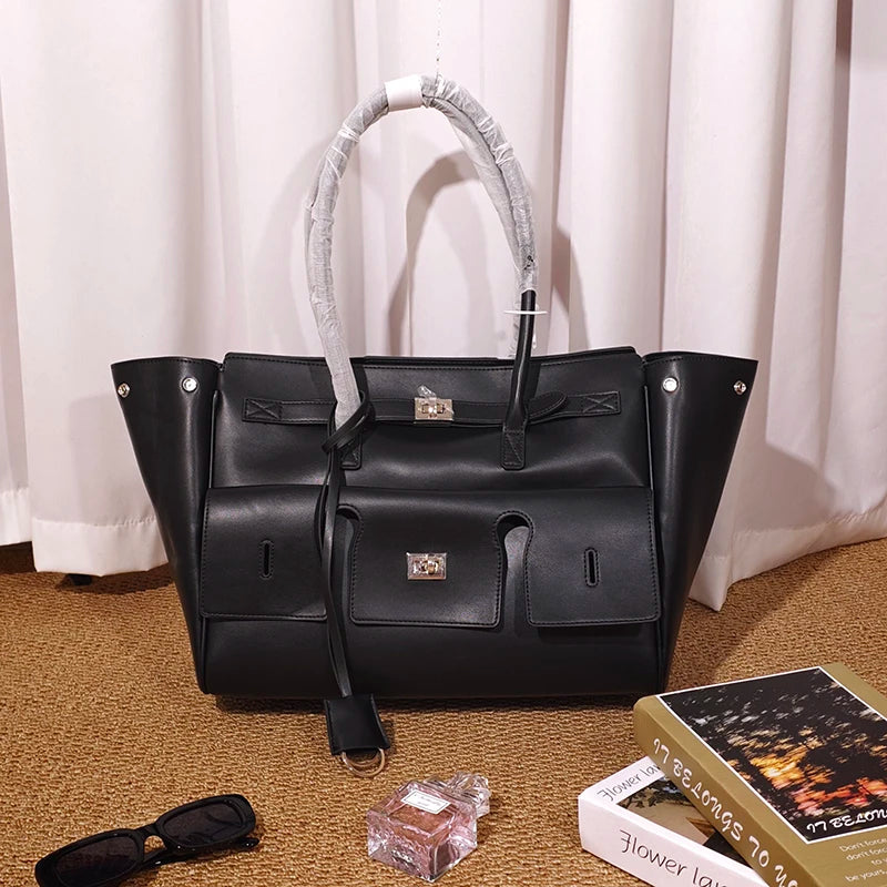 High-quality Soft PU Leather Brand Tote Bag, Lock Design Large-capacity Storage Handbag, Women Commuter Shoulder Bag For Daily