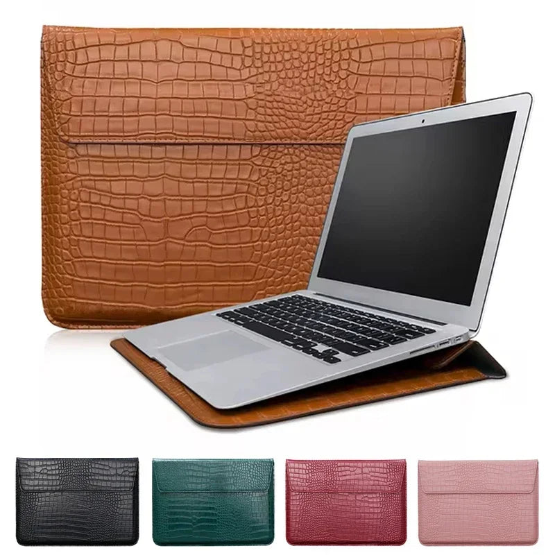 Textured PU Leather Flip Laptop Sleeve for 11–16-Inch Laptops