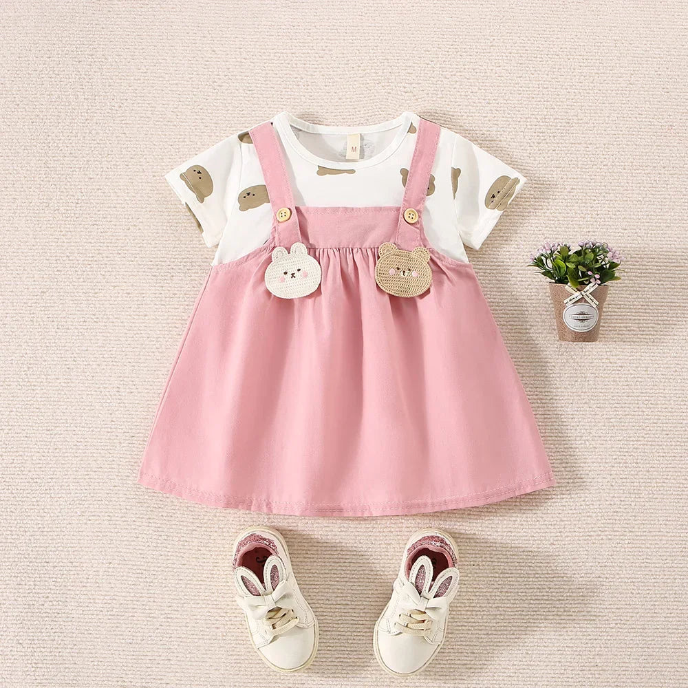 Baby Girl Dress Summer Cotton Cartoon Short Sleeved Girl Dress Cute Baby Girl Beach Dress Baby Girl Clothing ﻿