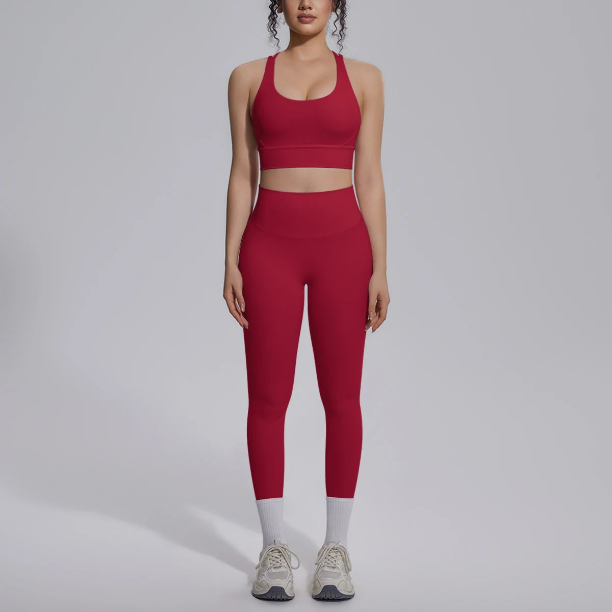 2PCS Yoga Set Summer Gym Sports Running Yoga Clothing Solid Color Cross Bra Workout Top High Waisted Quick Drying Fitness Pants