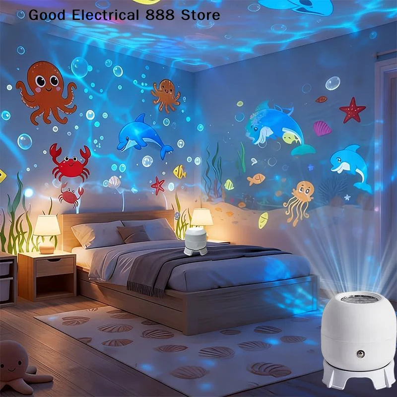LED Ocean Projector Light, 360° Rotating Dynamic Night Light, USB Powered Ambient Lamp, Decorative Lighting for Game,Living Room