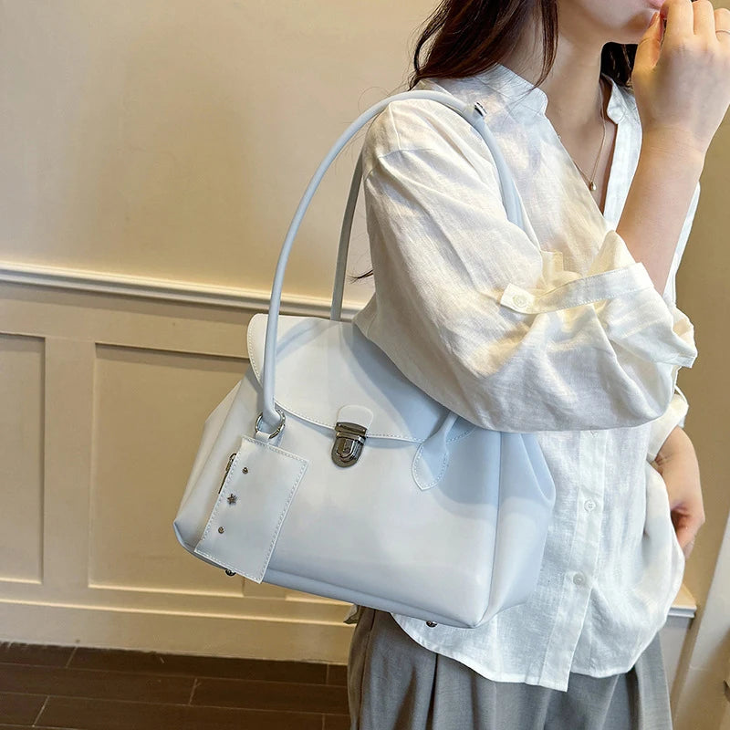 Korean Style Flap Jelly Tote Bag Large Capacity Commuter Shoulder Bag Underarm Handbag Soft Candy Color Casual Daily Work Bag