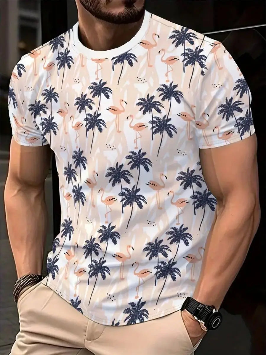 Coconut Tree 3D Print Hawaiian T-Shirts Men Women Round Neck Short Sleeve T Shirt Oversized Street Tee Street Top Men's Clothing