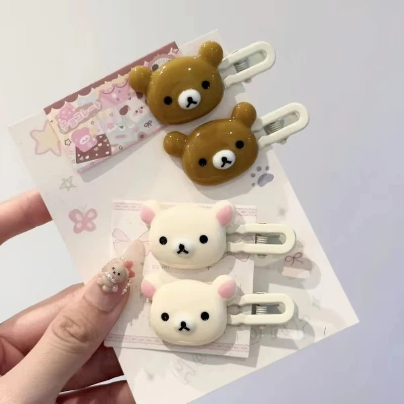 2Pcs/Set Cute Bear Hairpins Set Women Forehead Head Side Bangs Hairpin Children Headdress Girls Hair Accessories