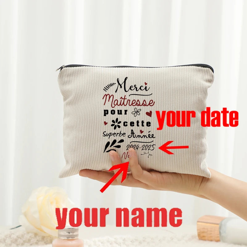 Personalized Floral Maitresse Appreciation Cosmetic Bag Custom Name Toiletry Case Gift for Educators End of School Year Present