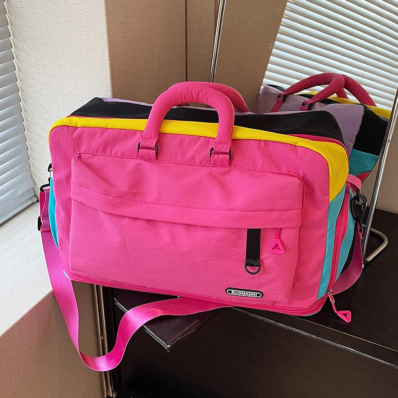 Fashion Dopamine Color Travel Duffle Bag, Expandable Weekend Overnight Bag, Ideal for Yoga, Short Trips, Gym, Weekend Getaways
