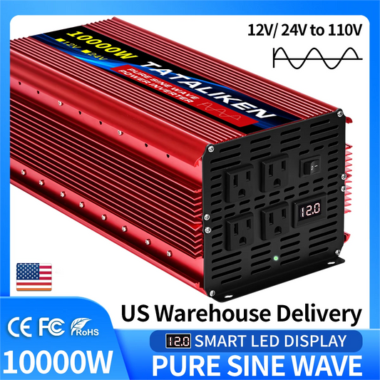 Power Inverter 10000W DC 12V to AC 110V 60HZ Pure Sine Wave Inverter with LCD Display Remote Control 4AC Outlets