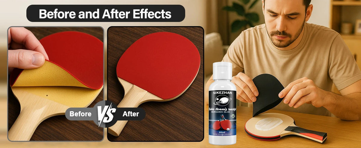Table Tennis Glue 60ml with 3 Sponges - Professional Ping Pong Paddle Adhesive for Racket Assembly, Rubber Replacement & Repair