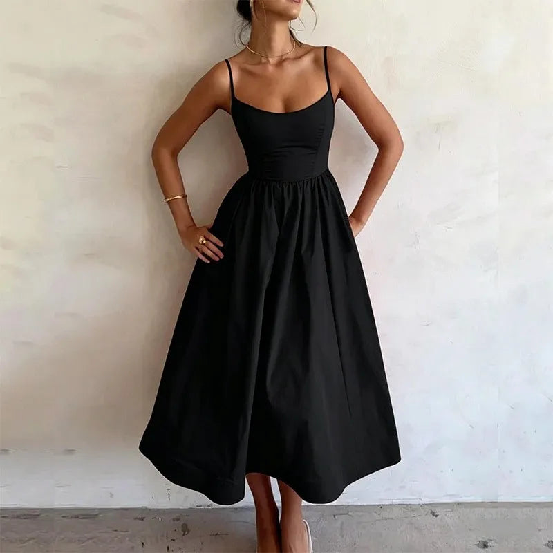Summer Dress Woman White Spaghetti Strap Dresses Women's Sleeveless High Waist Maxi Dress Pastel Lavender Cotton Look Fabric