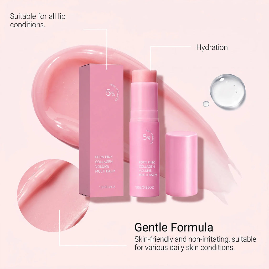 PDRN Pink Collagen Volume Multi Balm Stick Plumping Revitalize Skin Brighten Smooth Fine Lines for Face,Neck,Under Eyes,Lip Care