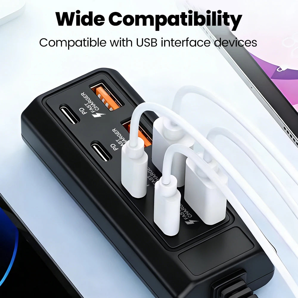 8 Ports 25W Power Outlet Adapter Electrical Socket Docking Stations 4USB+4Type C Charger Splitter Converter USB Extension Socket