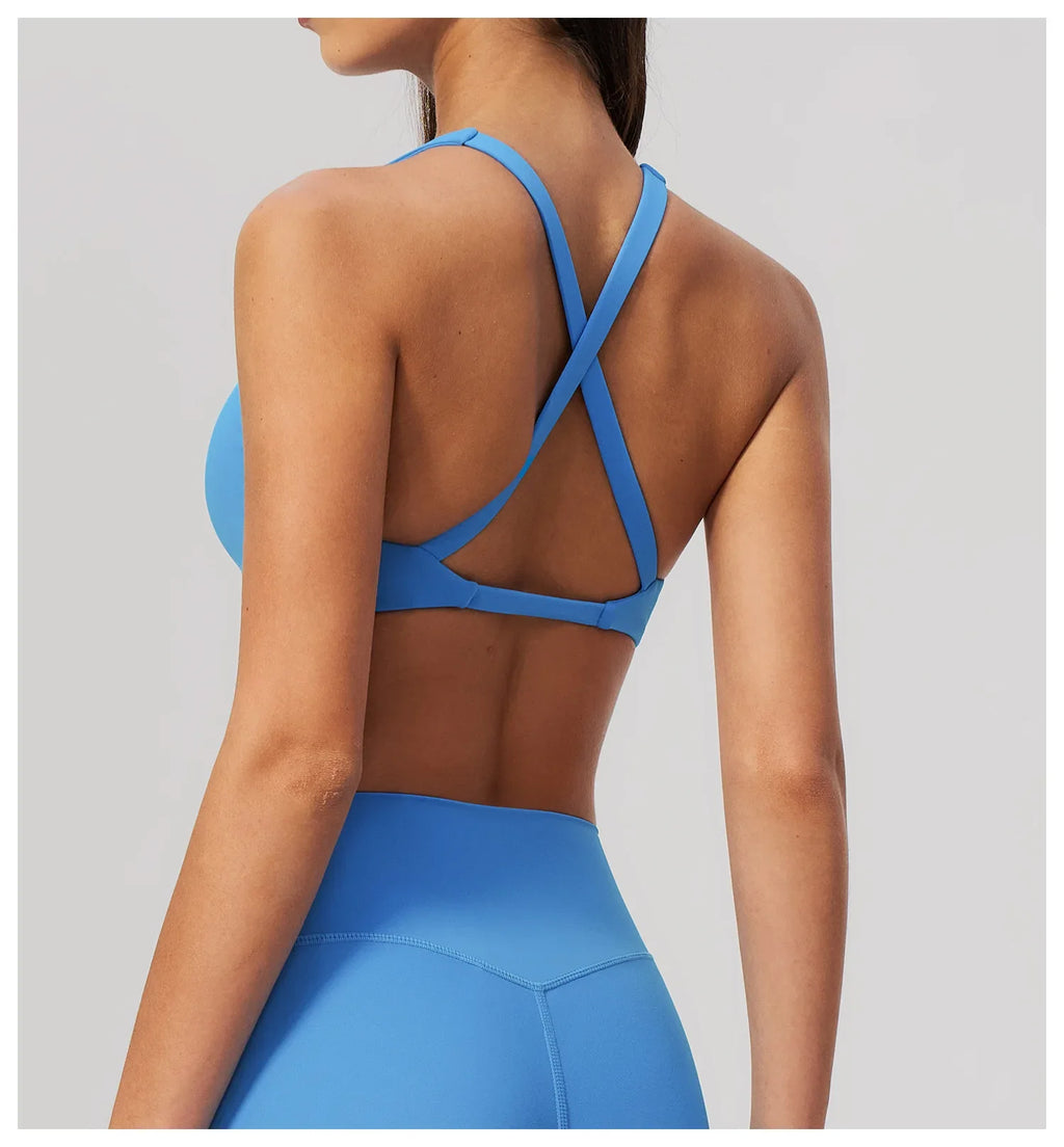 NCLAGEN Sport Bra Women High Support Fitness Brushed Underwear Back Cross Gym Clothes Training Yoga Top Pilates Workout Tank