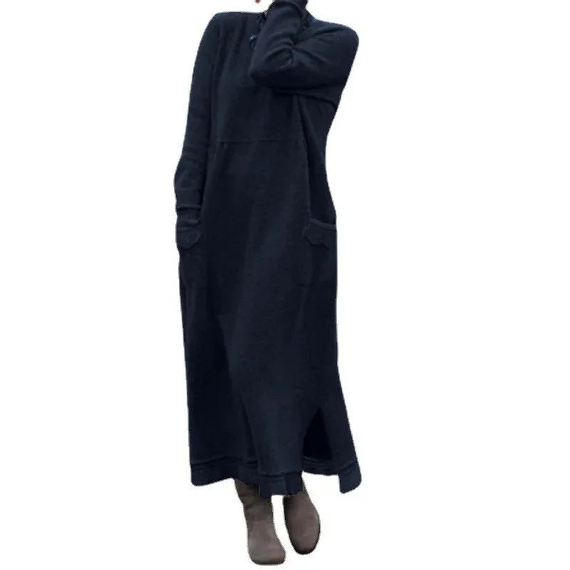 Women's Maxi Dress Autumn Winter Fashion New Style Elegant Loose Long Sleeve Hoodie Retro Casual Thick Warm Dresses For Women