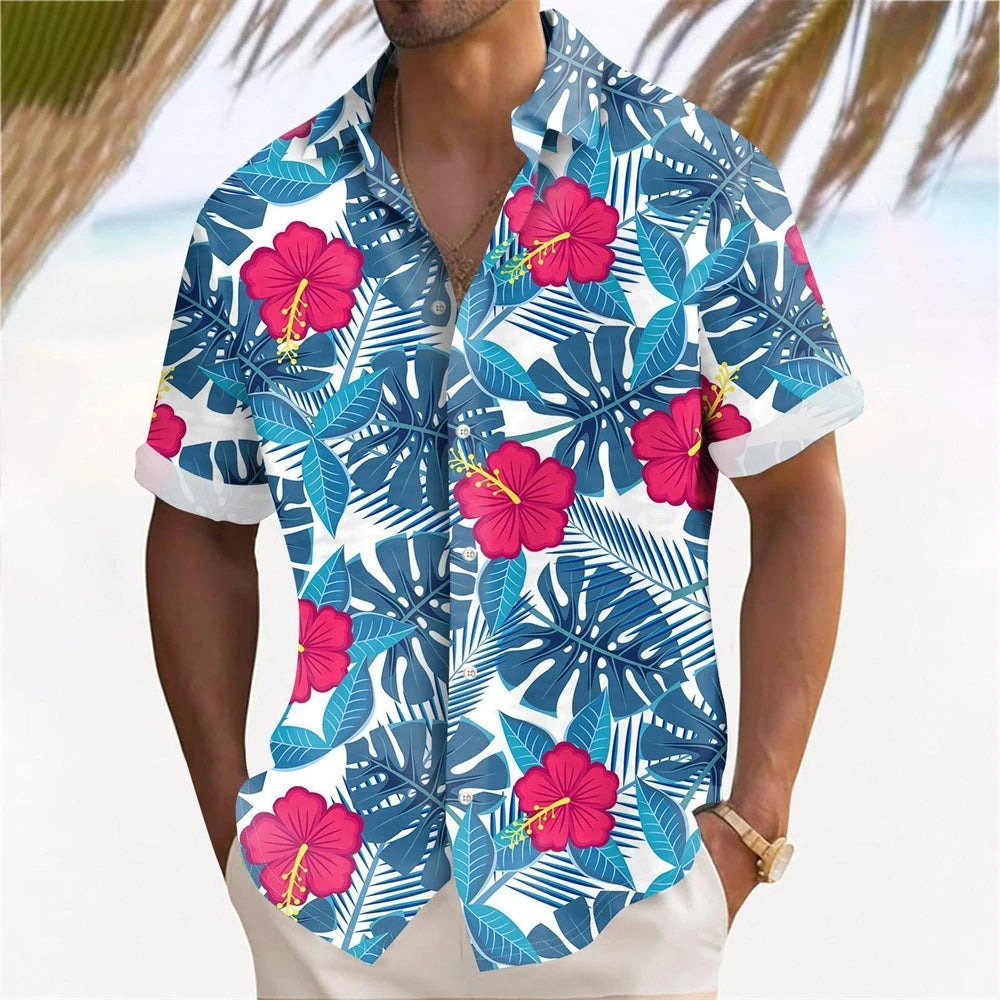 Hawaiian Plant Golden Leaves 3D Print Men's Hawaiian Shirt Outdoor Street Casual Summer Turndown Short Sleeve Polyester Shirt