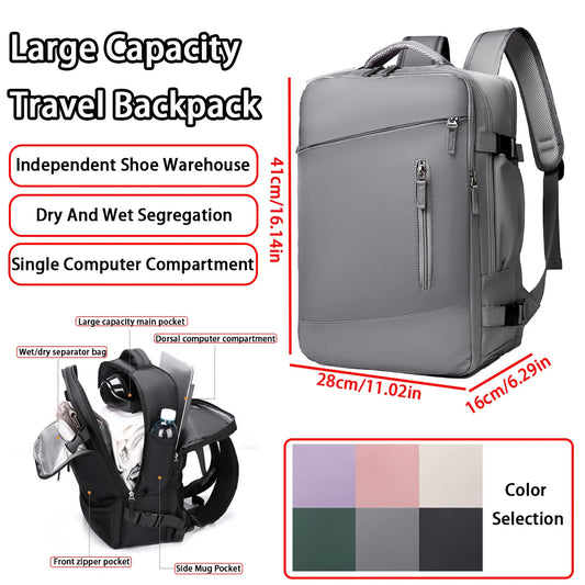 Large-capacity Oxford Travel Backpack, Men's And Women's Simple Leisure Backpack, Independent Shoe Compartment, Usb Interface