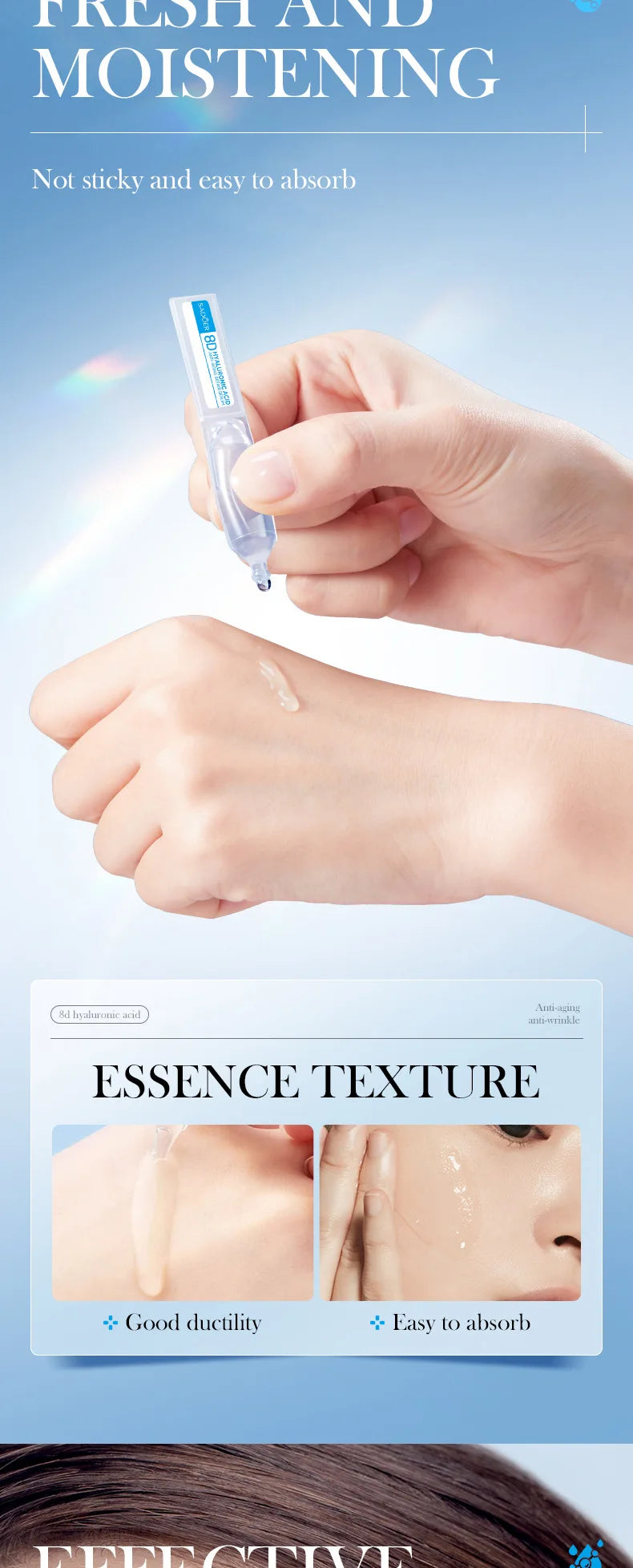 Hyaluronic Acid  Wrinkle Remover Essence Fade Fine Lines Face Serum Anti Aging Firming Lifting Whitening Korean Skin Care