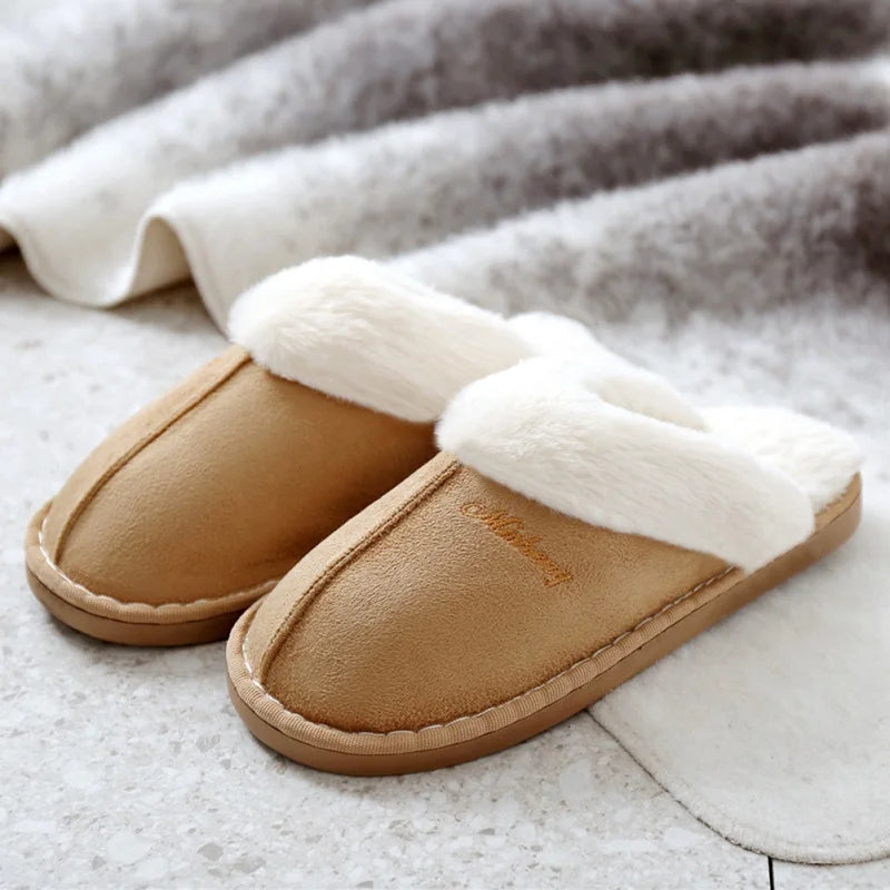 Big Size 47 Men Winter Slippers Furry Warm Home Shoes Men Couples House Floor Slides Slip On Footwear Comfortable Soft Bedroom S