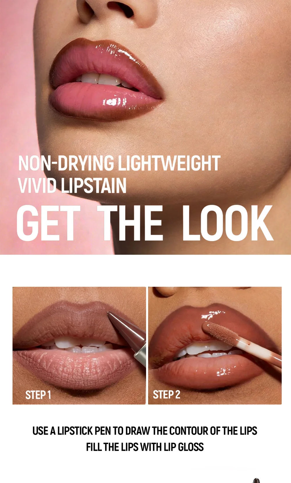 2 in 1 Lip Liner & Lip Gloss, Dual Ended Hydrating Non Stick Lipstick, Matte Velvet Outline Crayon with Shiny Plumping Lip Glaze