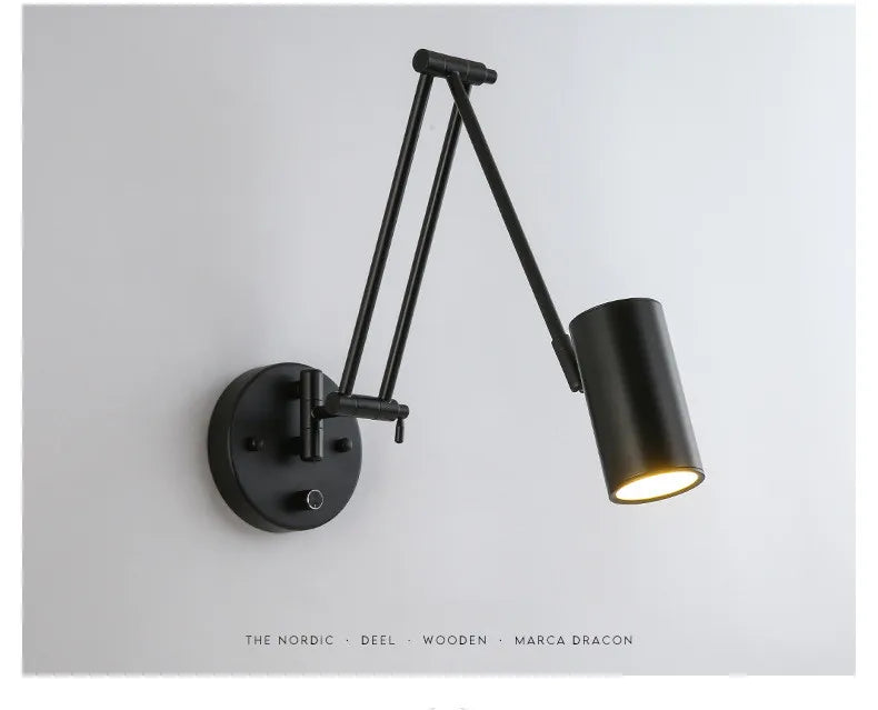 Led Dimmable Wall Lamp Bedroom Bedside Reading Light Folding Telescopic Switch Modern Creative Study Rocker Wall Light Fixture