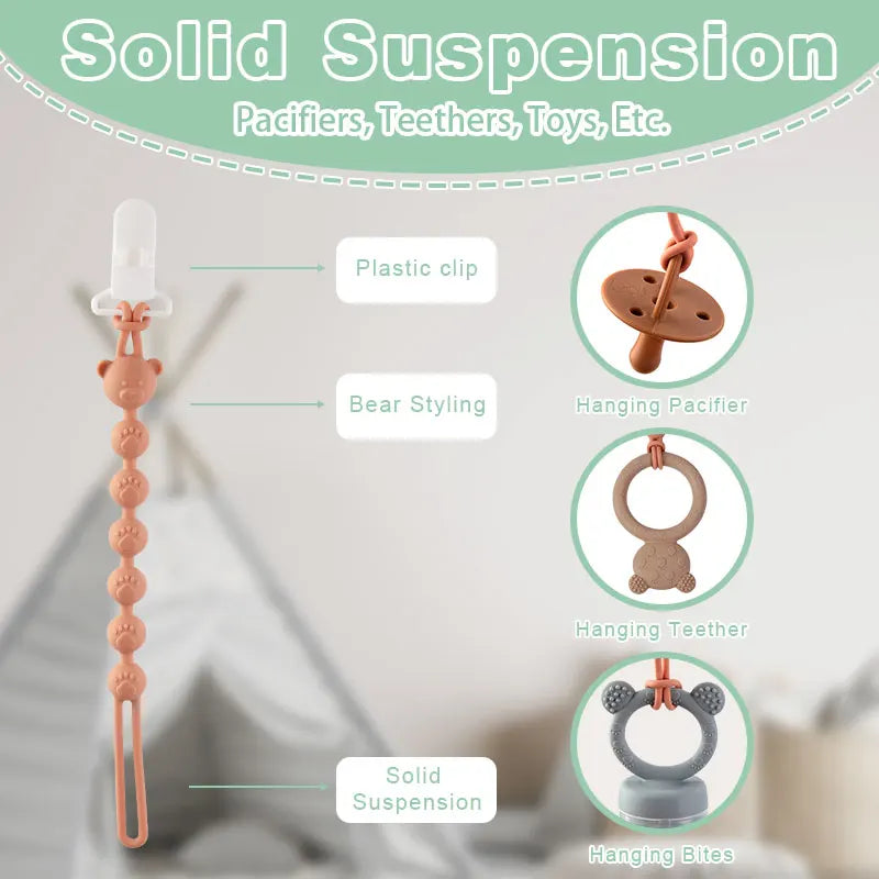 Baby Anti-drop Chain Pacifier Clips Teether Silicone Round Beads Teething Chain For Care Soother Chew Toys Shower Gift