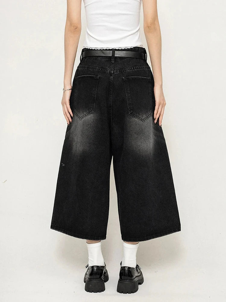 REDDACHiC Boyfriend Style Women Whiskers Denim Shorts Big Size Vintage Casual Wide Pants Baggy Jeans Jorts Grunge Y2k Streetwear