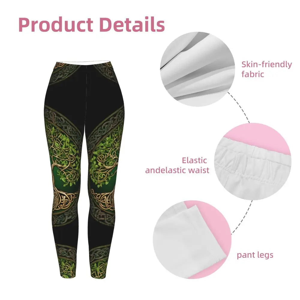 Women Full Length Elastic Leggings High Waist Tight Pants Tree Of Life Casual Bottoms