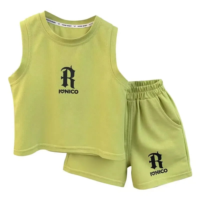 Children's Summer Clothing Set 2026 New Fashionable Boys and Babies Sleeveless T-shirt Shorts 2-Piece Girls' Casual Sports Set