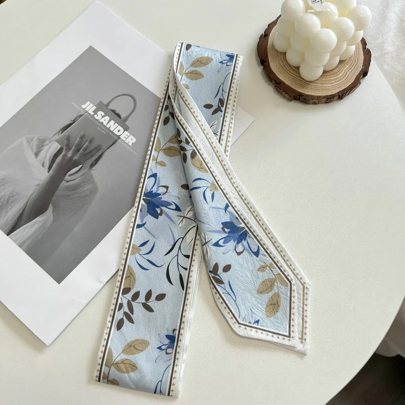 New Long Bag Scarf Women Hair Band Lady Accessories Print Skinny Scarves Headband Satin Ribbon Neck Tie Decorative Bag Scarves