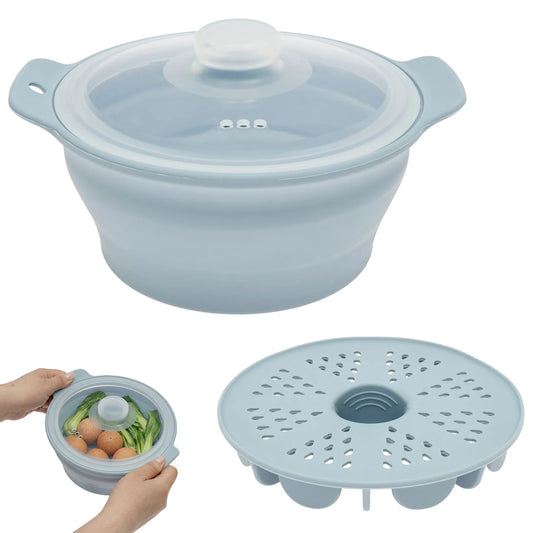 1250ML/42Oz Silicone Microwave Steamer Collapsible Food Steamer with Lids Microwaves Steamers Cookware for Kitchen Accessories