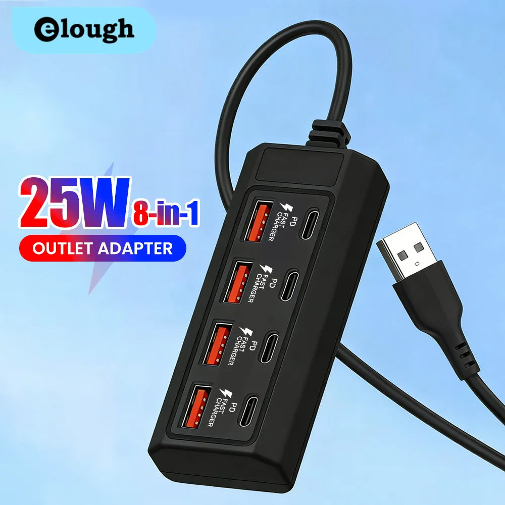 4 USB Charger Power Strip Fast Charging 4 Type C Phone Charger Adapter Electric Socket Extension Cable Socket for Home Office