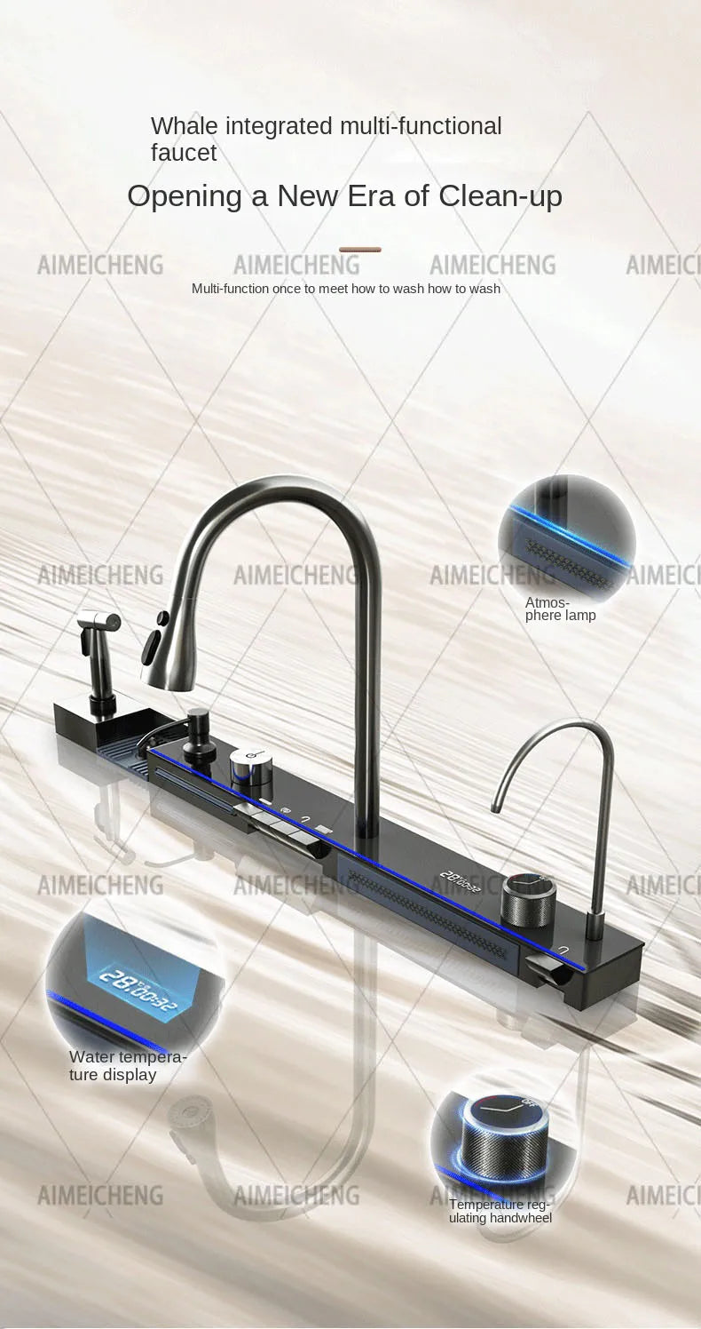 2026 Tiktok Newest Design 30 Inch Waterfall Faucet Black Bionic Honeycomb 304 Stainless Steel Big Single Bowl Kitchen Sink