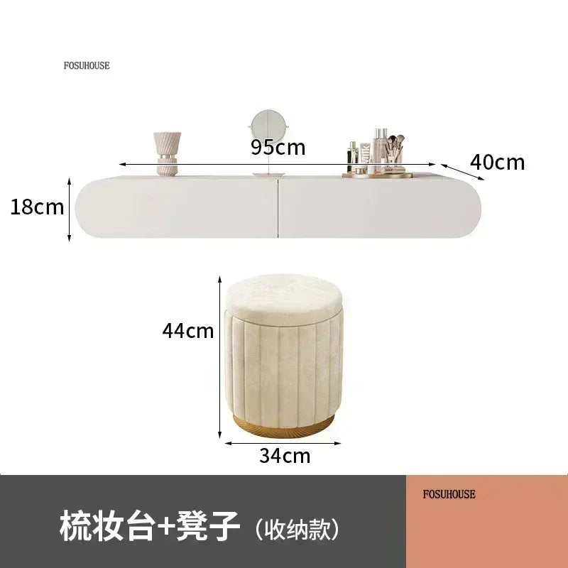 Off-white Hanging Dressing Table Minimalist Wall Mounted Vanity Unit with Mirror Bedroom Furniture Modern Design