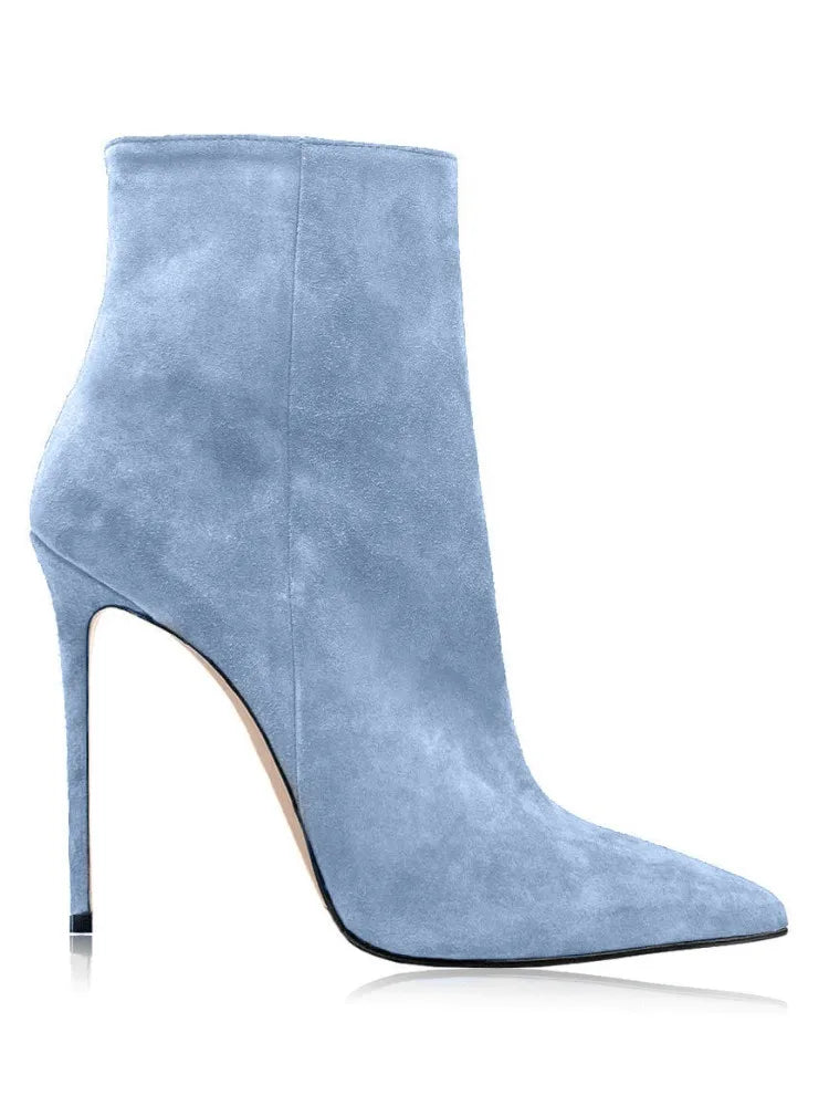 2025 Pointed High-heeled Short Boots Suede Fashion Runway Ladies Autumn and Winter 35-46 Plus Size Women Ankle Boots