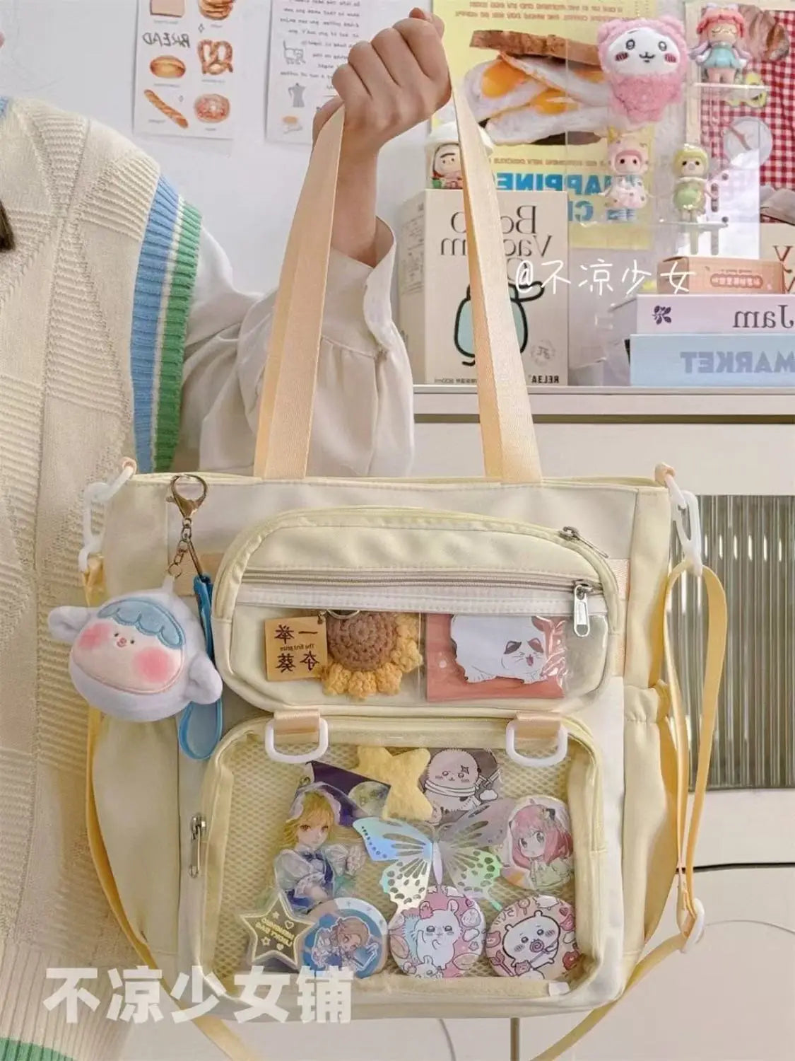 JIAERDI Transparent Blue Ita Bag Handbag Women Anime Portable Large Capacity Shoulder Tote Bag Female Nylon Crossbody Bags Girls
