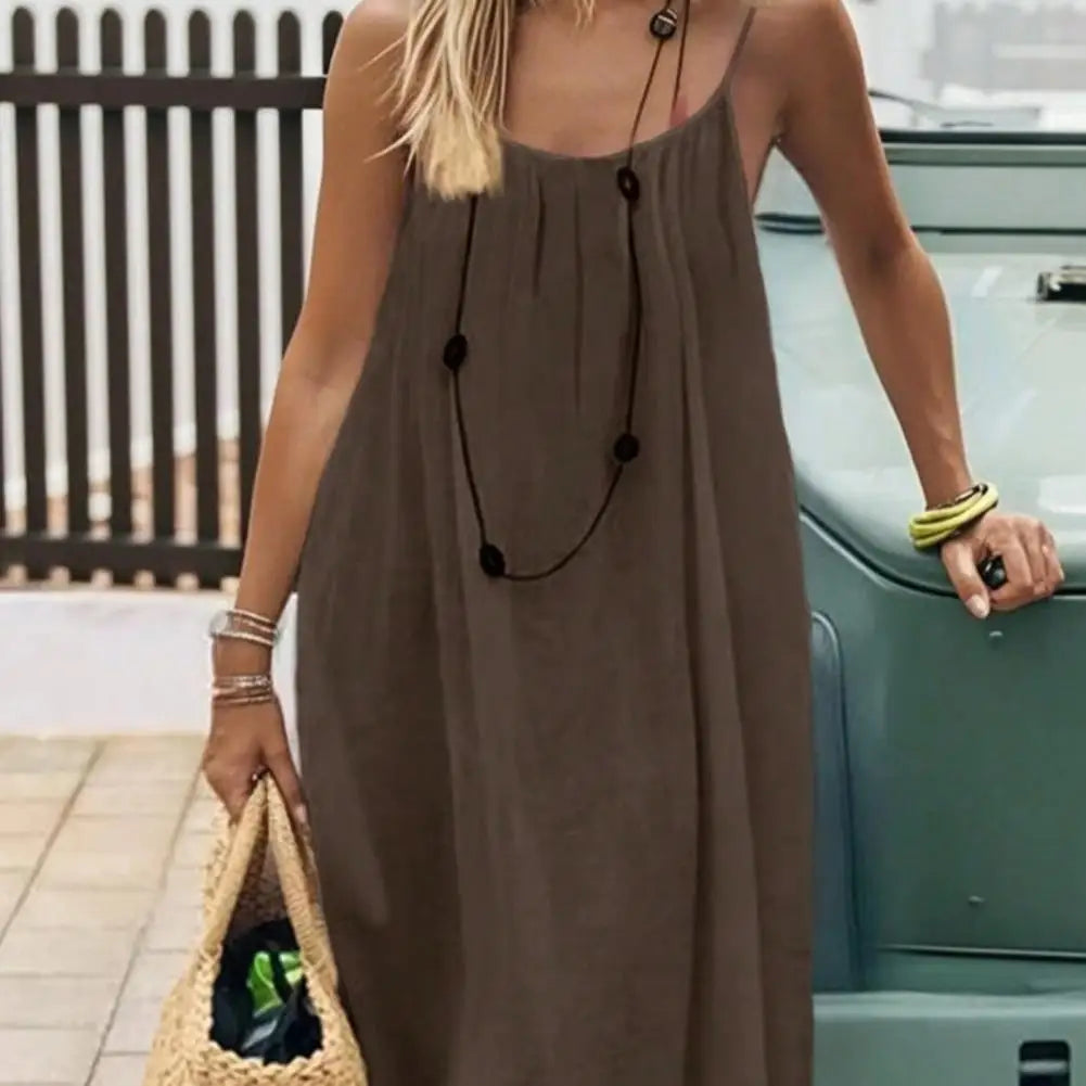 Women's Backless Cami Dress Summer Casual Sleeveless Boho Beach Maxi Dress Spaghetti Strap Vacation Long Sundress with Back Tie