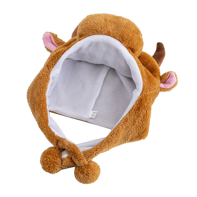 Hot Sale Unisex Funny Bulls Head 3D Animal Style Decorative Hat Winter Cap For Men Women Plush Fur Lovely Family Hat