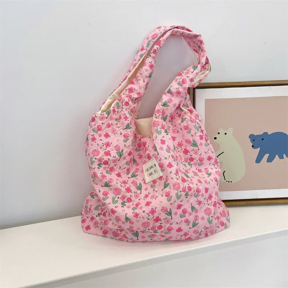 Female Tote Shopping Bag Eco Handbag Reusable Grocery Shopper Purse Korean Women Sweet Cartoon Shoulder Bag Books Pouch