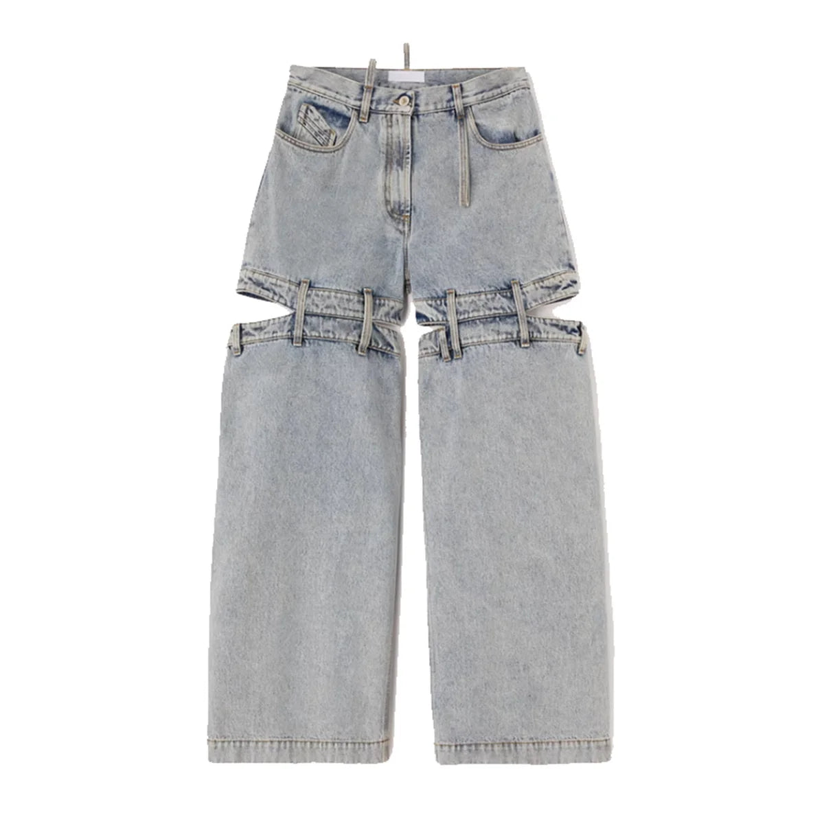 Fashion Women's Denim Pants Loose Waist Zip Hollow Out Solid Color Wide-leg Floor-length Jeans Autumn 2023 New Tide