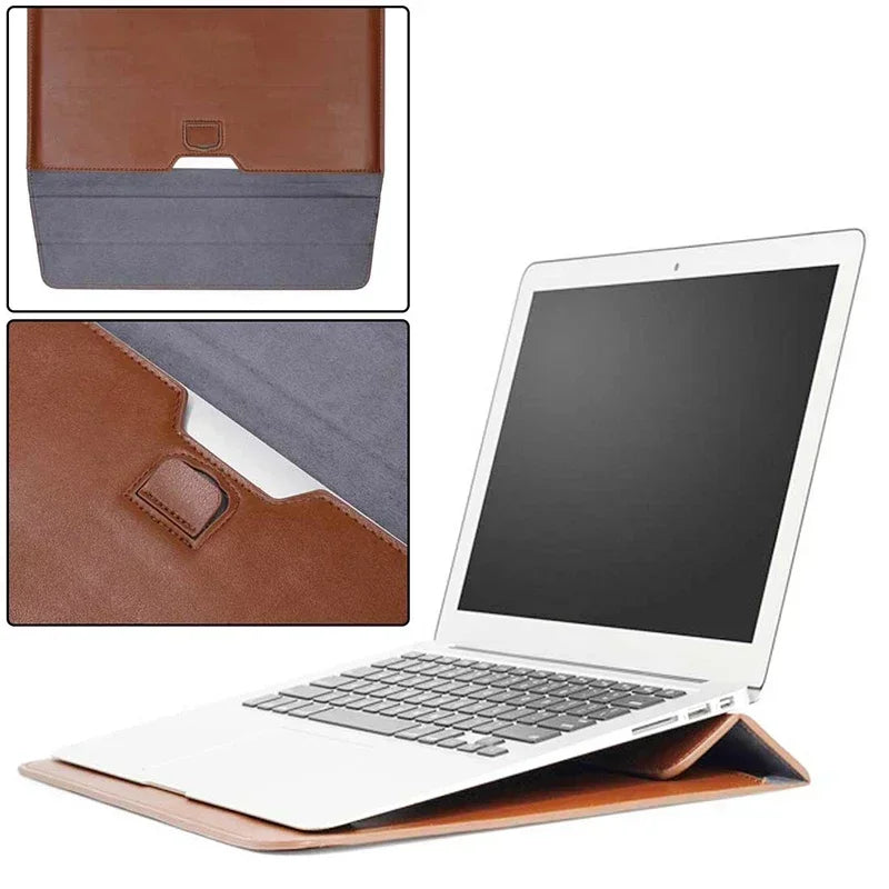 Textured PU Leather Flip Laptop Sleeve for 11–16-Inch Laptops