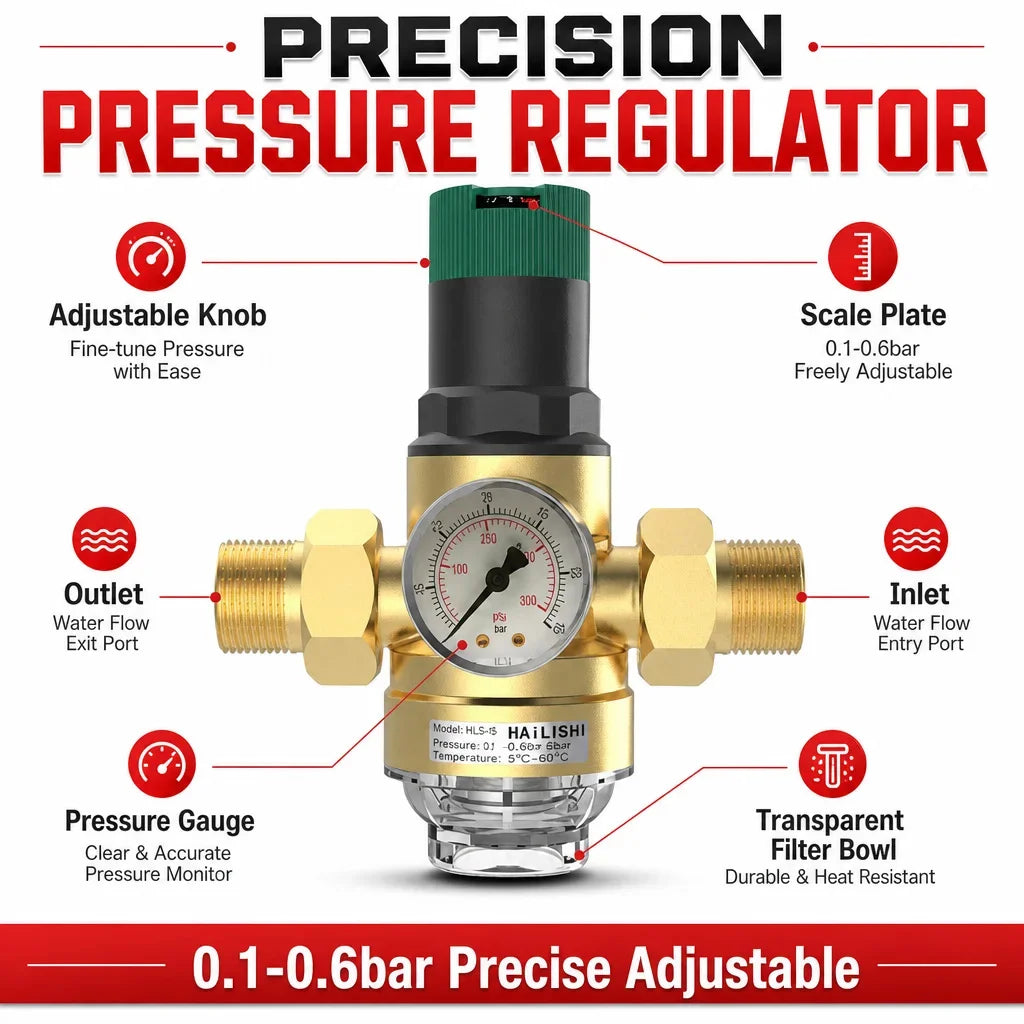 1/2" 3/4" 1" Brass Adjustable Pressure Reducing Valve With Pressure Gauge Cross-border Pressure Stabilizing Valve