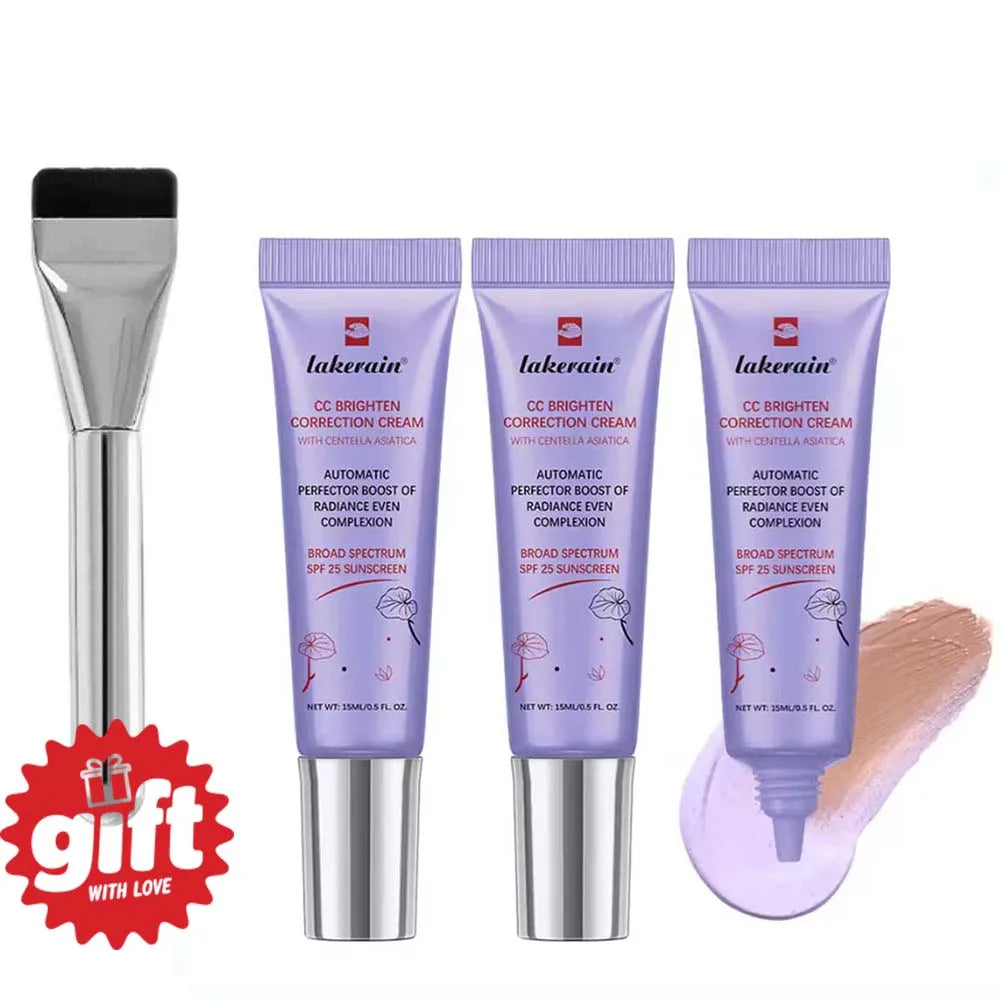 3Pcs Free Brush Color Changing CC Cream Centella Korean Liquid Foundation Long Lasting Face Base Makeup Foundation