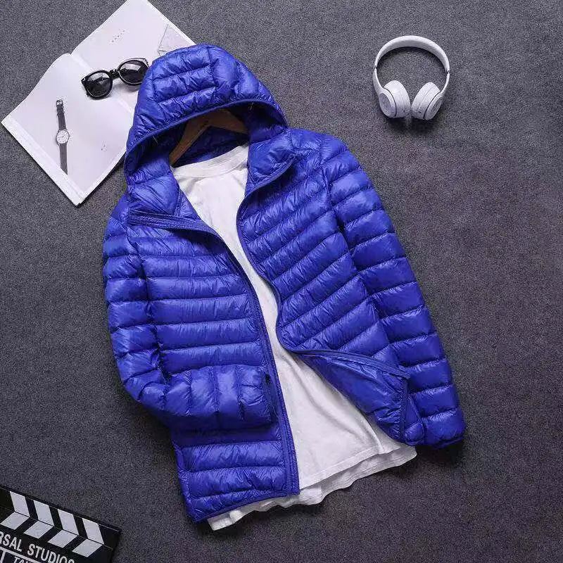 New Autumn and Winter Zipper Cotton-Padded Clothes Jacket Men's Fashion Hooded Super Light Warm Slim Coat Jacket Men's Coat